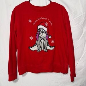 Disney Eeyore Christmas Sweatshirt – “Happy Holidays I Guess” Red Embroidered